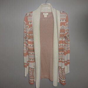 Yes Lola! brand long Sweater Jacket, coral, cream South Western design print  M